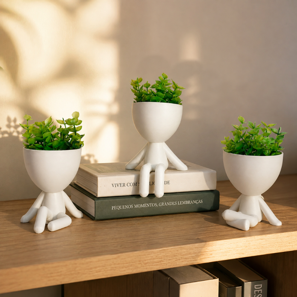 Kit 3 Mini Vasinhos com Planta FLOR artificial Enfeite Bob Robert para Decoração Casa vaso de plástico tamanho mini 6 cm