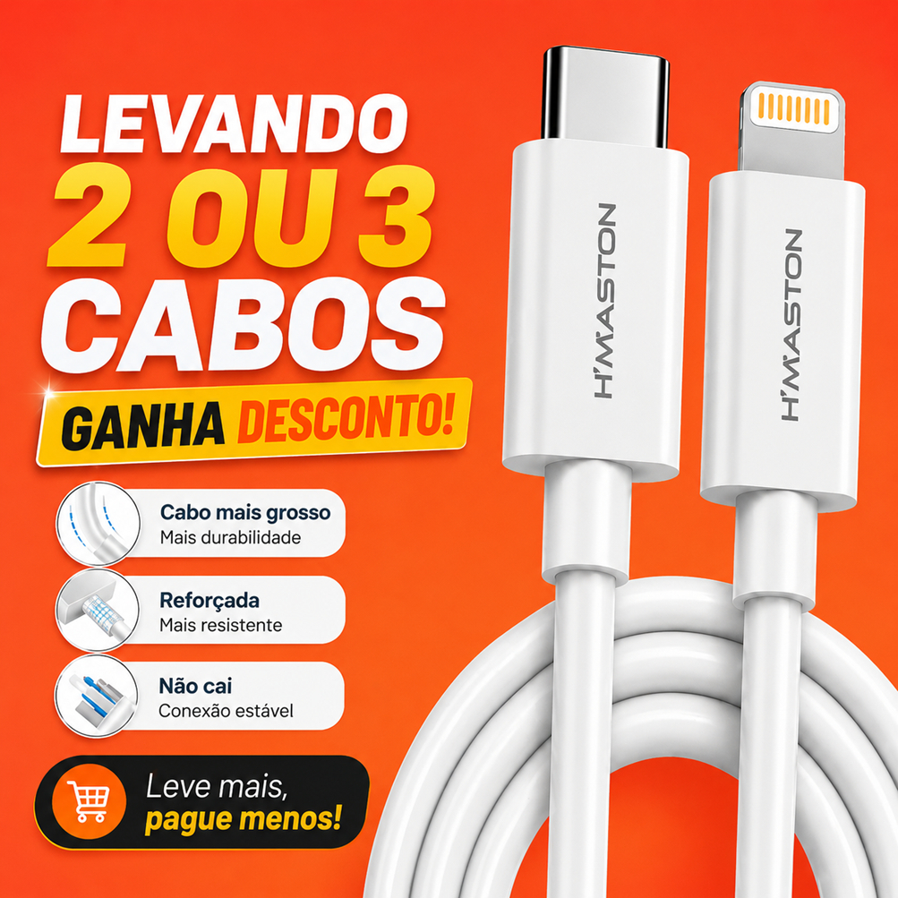 Cabo Turbo Tipo C e Lightning 27W Carregador Rápido Carregamento Rápido para iPhone Reforçado 1m H'Maston HB16-PD