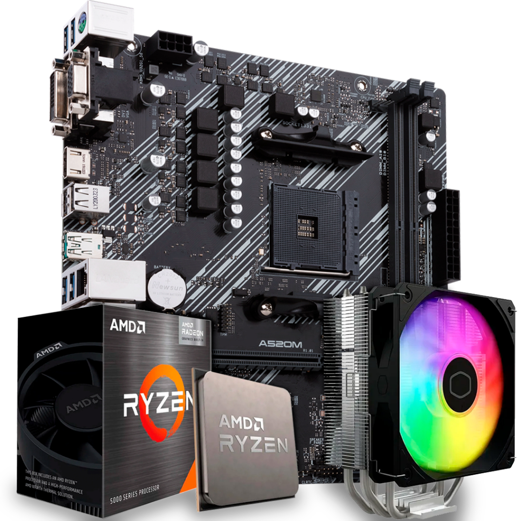 Kit Upgrade AMD Ryzen 5 5600GT, Placa Mãe A520, Air Cooler ARGB, AM4, ERNYMTLF-E