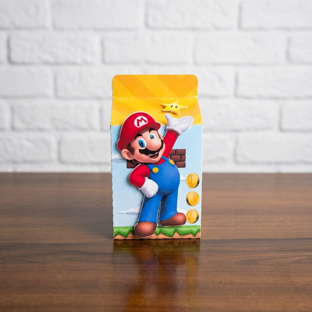 KIT Caixa Milk Super Mario Personalizada | 5 10 15 20 Unidades | Lembrancinha Festa Infantil | Aplique 3D|PEGUE E MONTE
