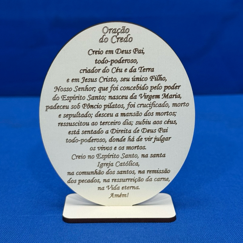 Kit 10 Lembrancinhas Oração do Credo, primeira comunhao, em mdf Branco, Batizado, Eucaristia creio em Deus Pai