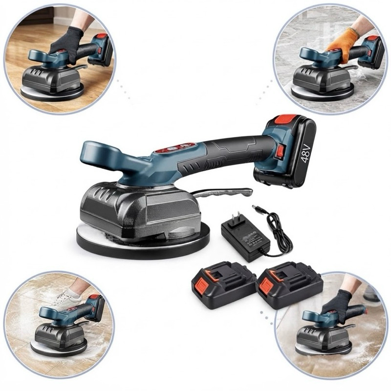 Máquina Assenta de Piso Elétrica 48V Vibratória Profissional 2 Baterias Ventosa Assenta Porcelanato
