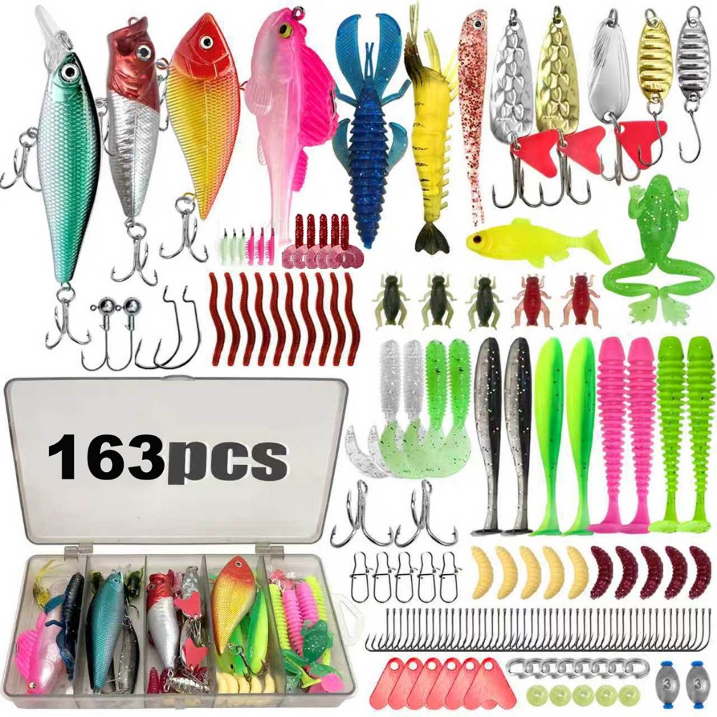 KIT 163/133/107 Peças Unidades Isca Artificiai Pesca Conjunto De Isca De Pesca Caixa Macia Dura Ganchos Sal Água Doce