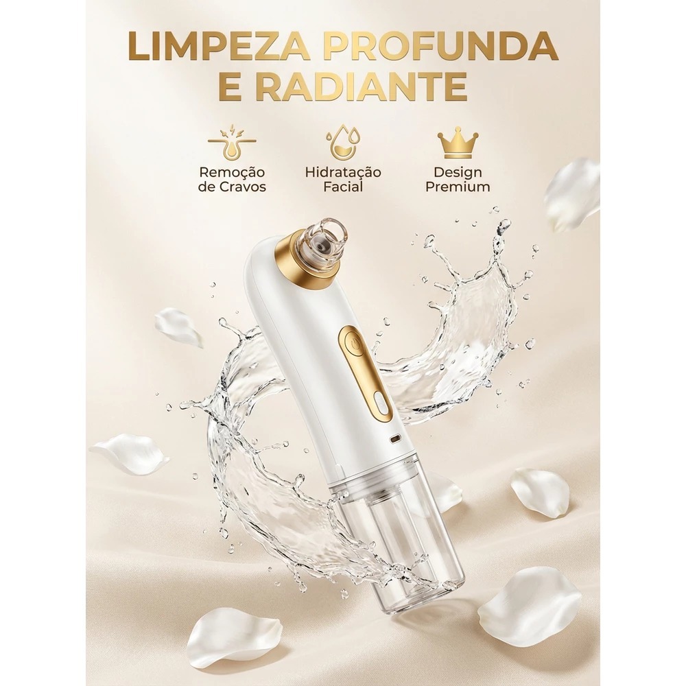 Novo removedor elétrico de cravos com visualização de microbolhas para limpeza de poros e tratamento da acne.