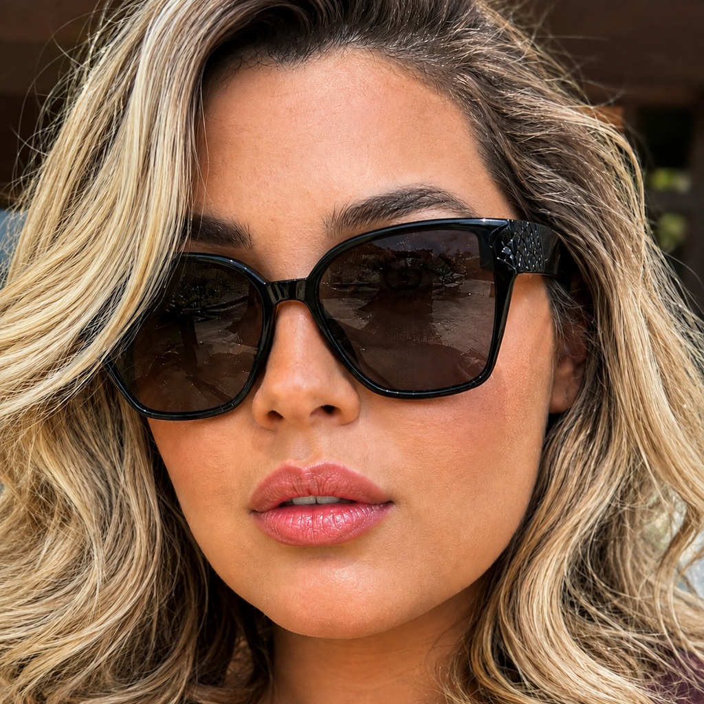 Óculos de Sol Feminino Gatinho Grande Ilook Sofistica Blogueirinha Preto Proteção UV400