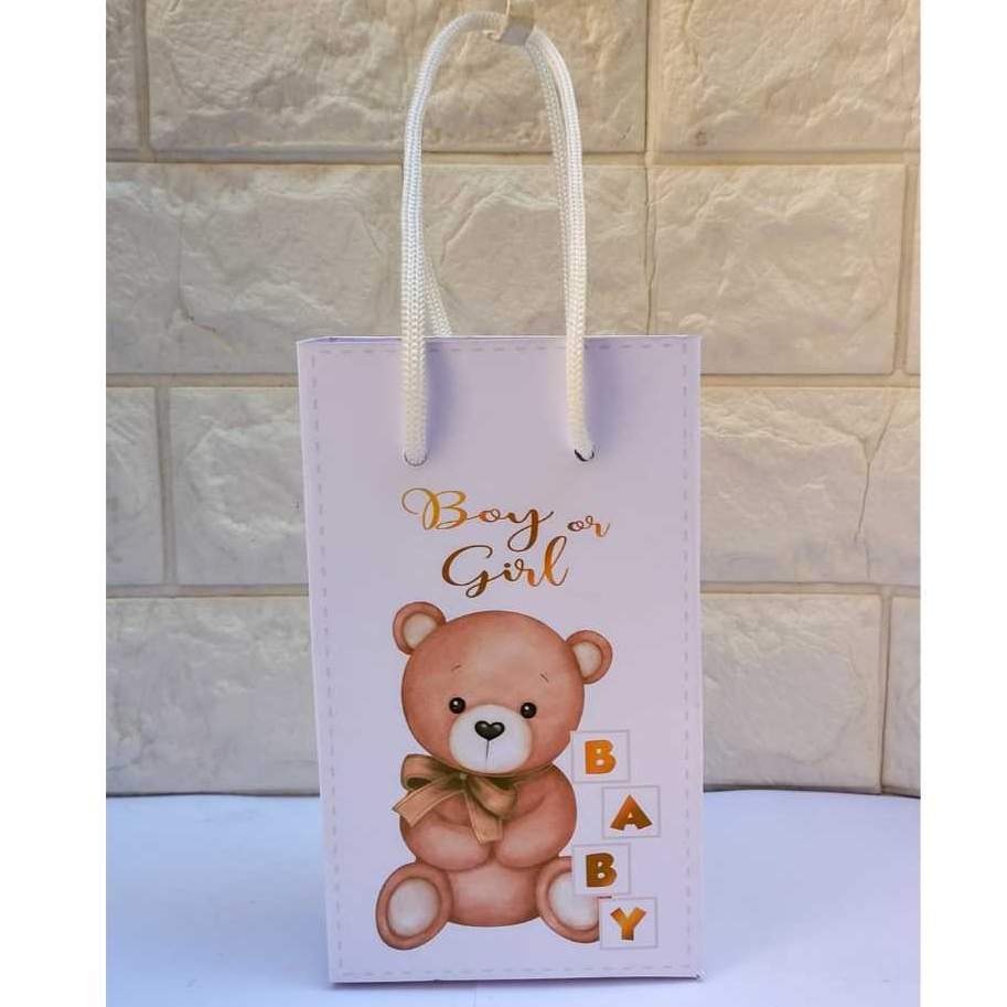 Sacolinha Personalizada Ursinho Dourado Lembrancinha Chá de Bebê Chá Revelação Pegue e Monte