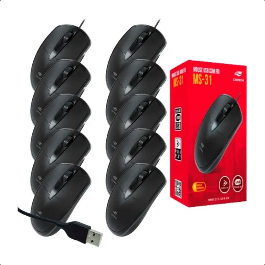 Kit 10 Mouses USB Preto MS-31BK C3Tech