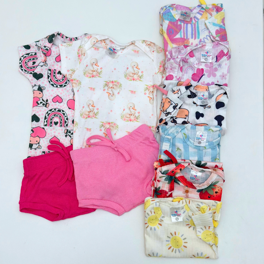 Conjunto Bebê Body Verão Menina + Tapa Fralda | Kit Sortido Leve 2 Conjuntos