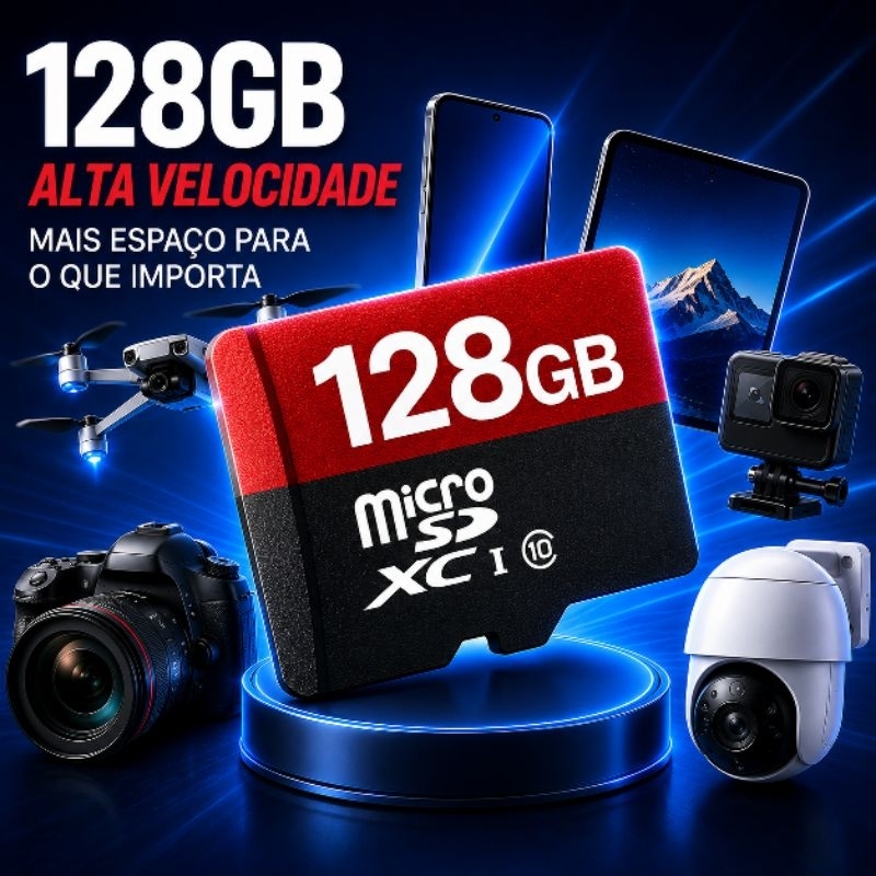 Cartão De Memória Para Cameras 128gb Micro Sd Com Adaptador