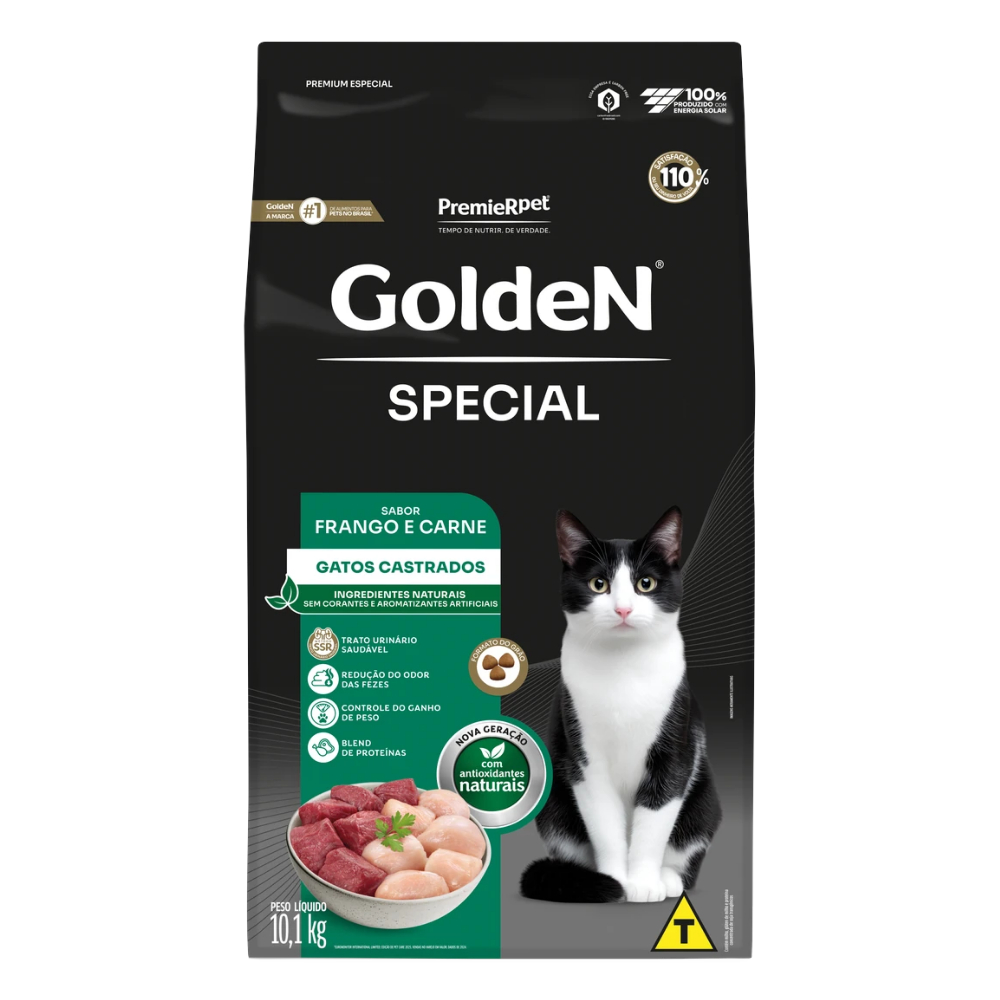 Ração Golden Special Premium para Gatos Castrados Frango e Carne 10,1kg