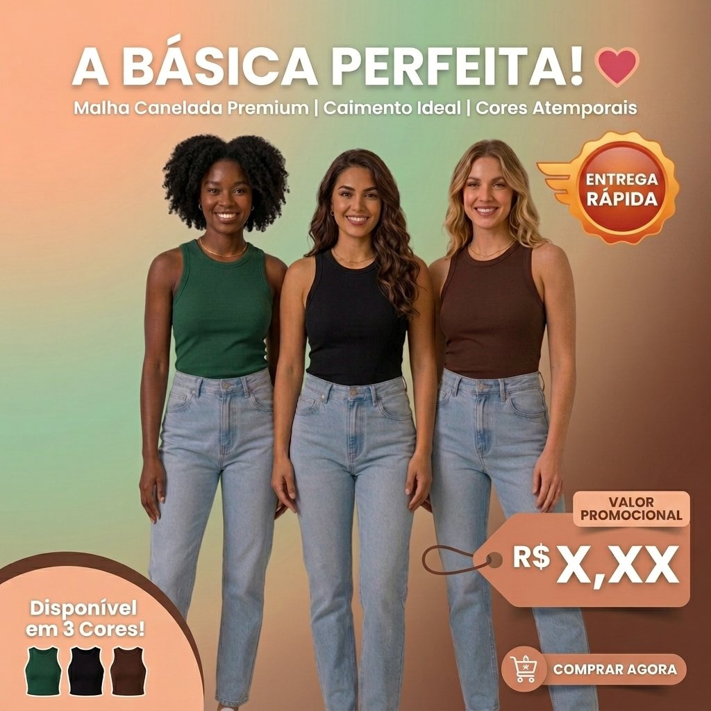 Regatas Femininas Caneladas Ribana Premium Básica Lisa Gola Redonda Casual Academia Confortável Moda Feminina Tendencia