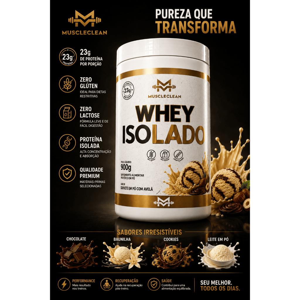 *OFERTA* Whey Protein Isolado (ZERO LACTOSE) 900g - Muscle Clean