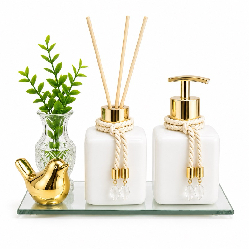 Kit Lavabo Banheiro Pet Com Vasinho de Flor Bandeja e Passarinho