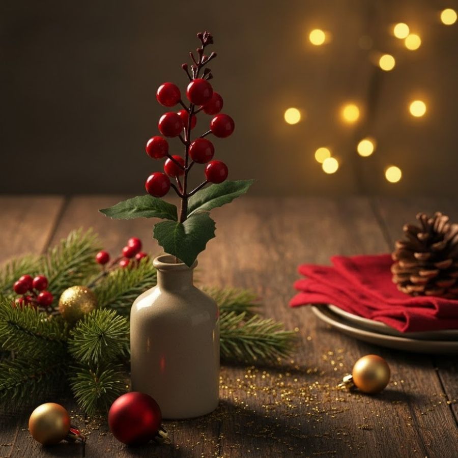 Pick Decorativo de Natal - Galho com Azevinho - 19x6cm - 1| 2| 3| 4| 5| 6 unidades | Decoração para Árvore