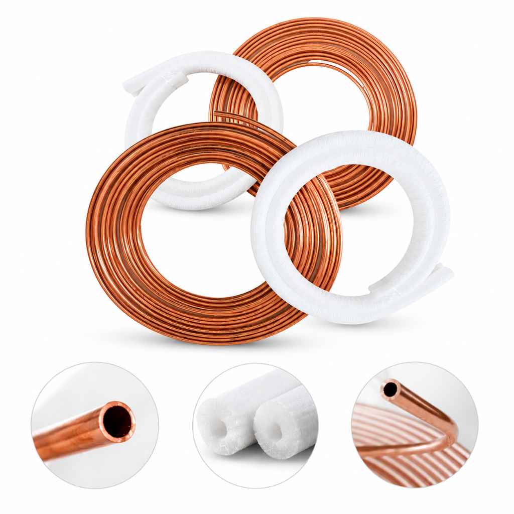 Kit Tubo Cobre 1/4 + 3/8 15m + Blindado para Instalação Ar Condicionado Split