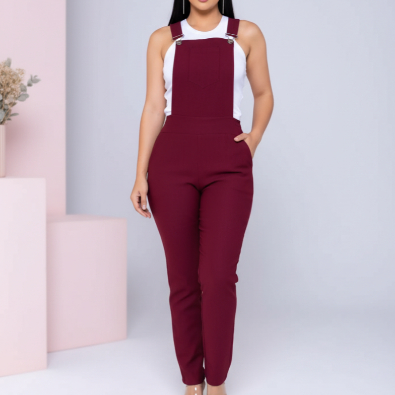 Macacão Feminino Jardineira Longo Suspensório Moda Blogueira Top