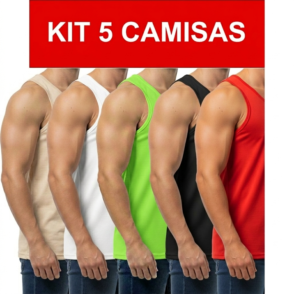 KIT de 5 e 3 Camisetas Regata Dry Fit Masculina - Casual - Treino - Academia - Esportes - Exercícios - Corrida Cacharrel