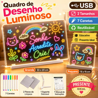 Prancheta de desenho infantil apagável, brinquedos artesanais luminosos, quadro negro, co…