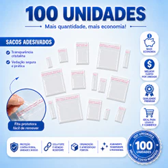 Saco Plástico Adesivado Transparente Sem Furo Pequeno - Diversos Tamanhos - 100 Unidades - Rizzo