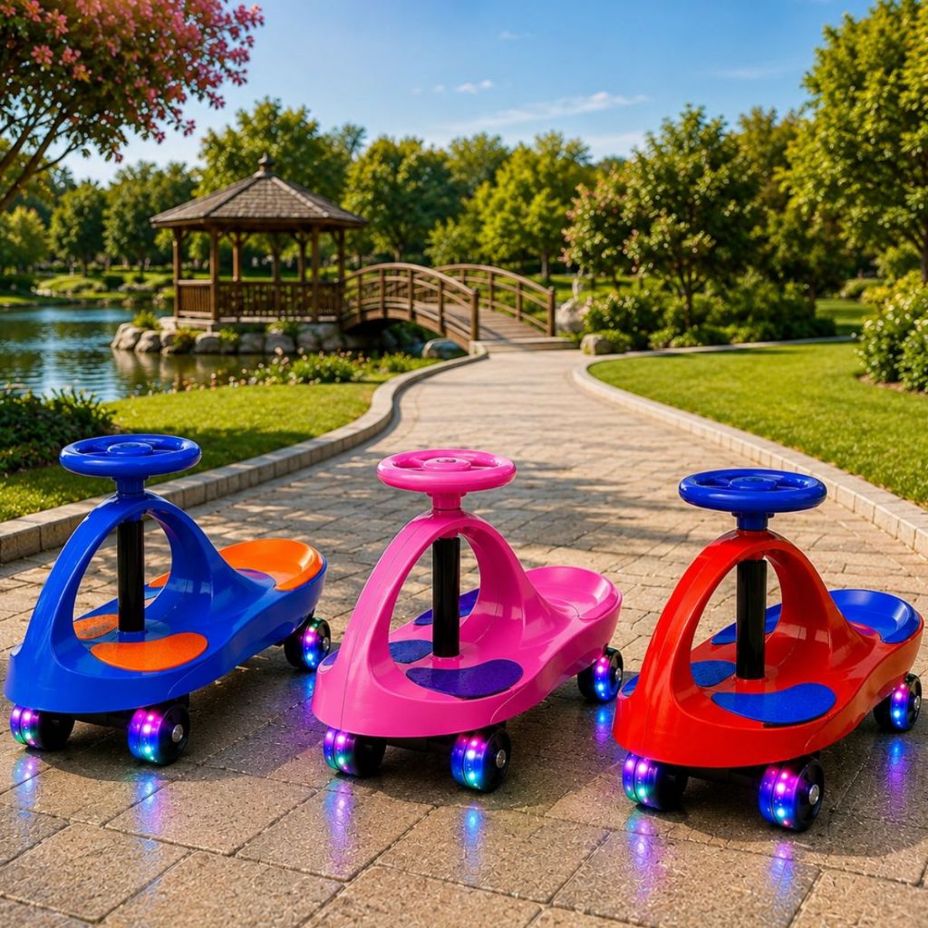 Carrinho Infantil Rolimã Gira 360° Luz LED Sem Pedal Resistente Suporta 100kg