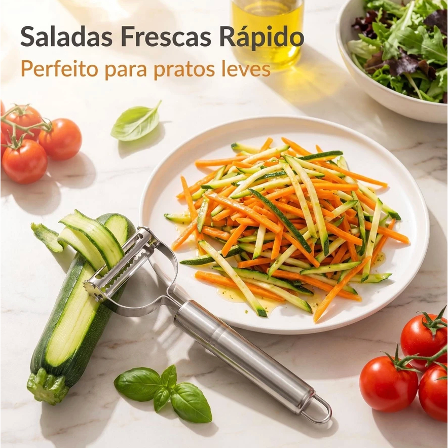 Descascador INOX Legumes Frutas Dupla Lâmina Móvel 2 Em 1