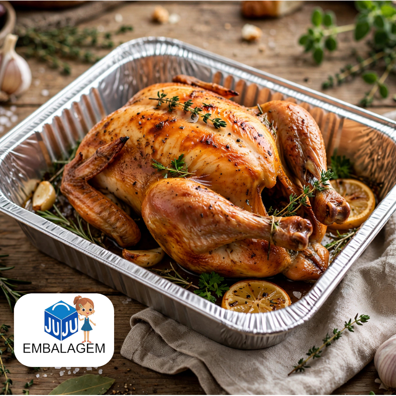 Assadeira Descartável Alumínio Retangular 3 Litros Mello 32,5x26,5x5,8cm Vai Ao Forno Airfryer Microondas Empadão Frango