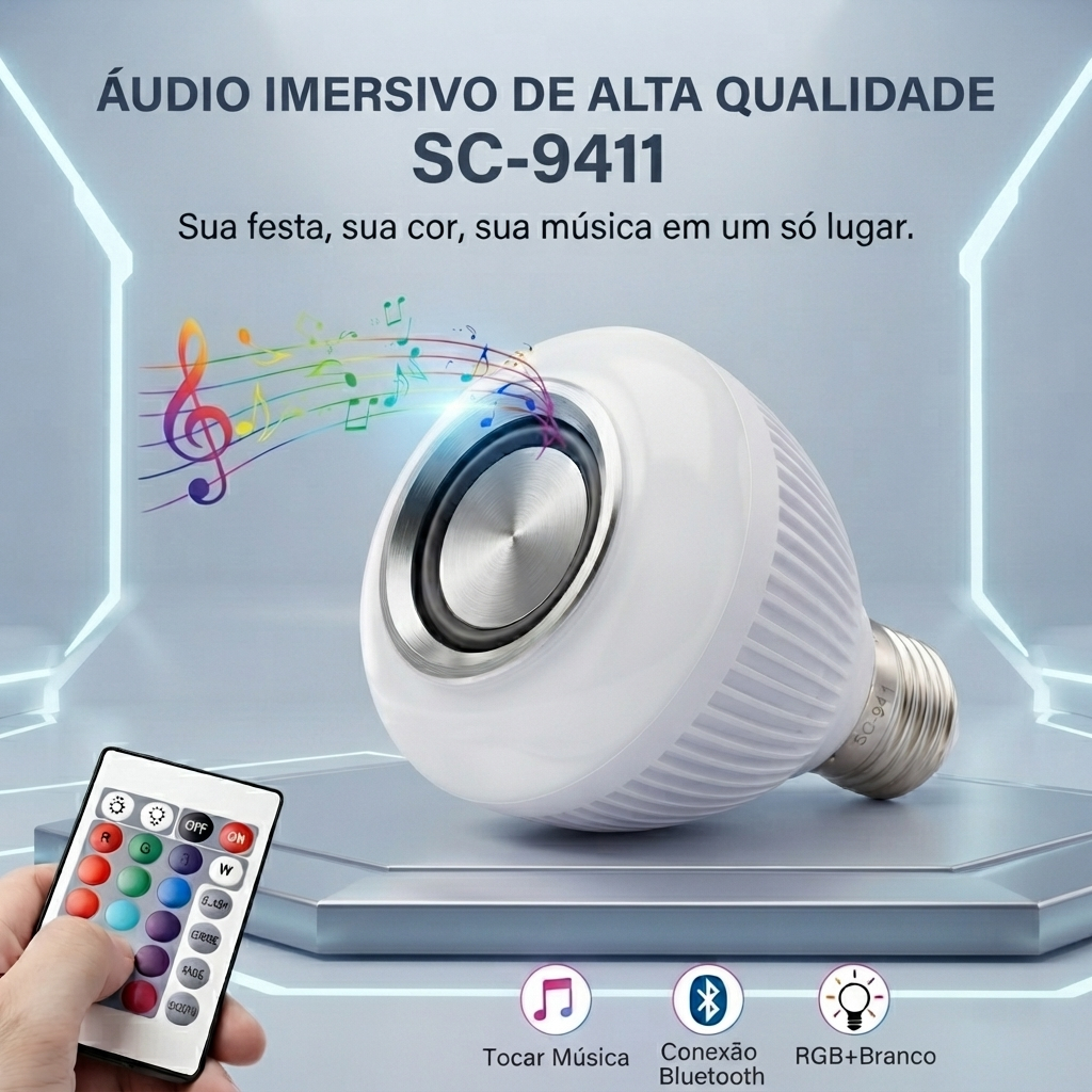 Lâmpada LED Inteligente RGB Bluetooth Musical com Caixa de Som Reprodução de Áudio Controle SC-9411