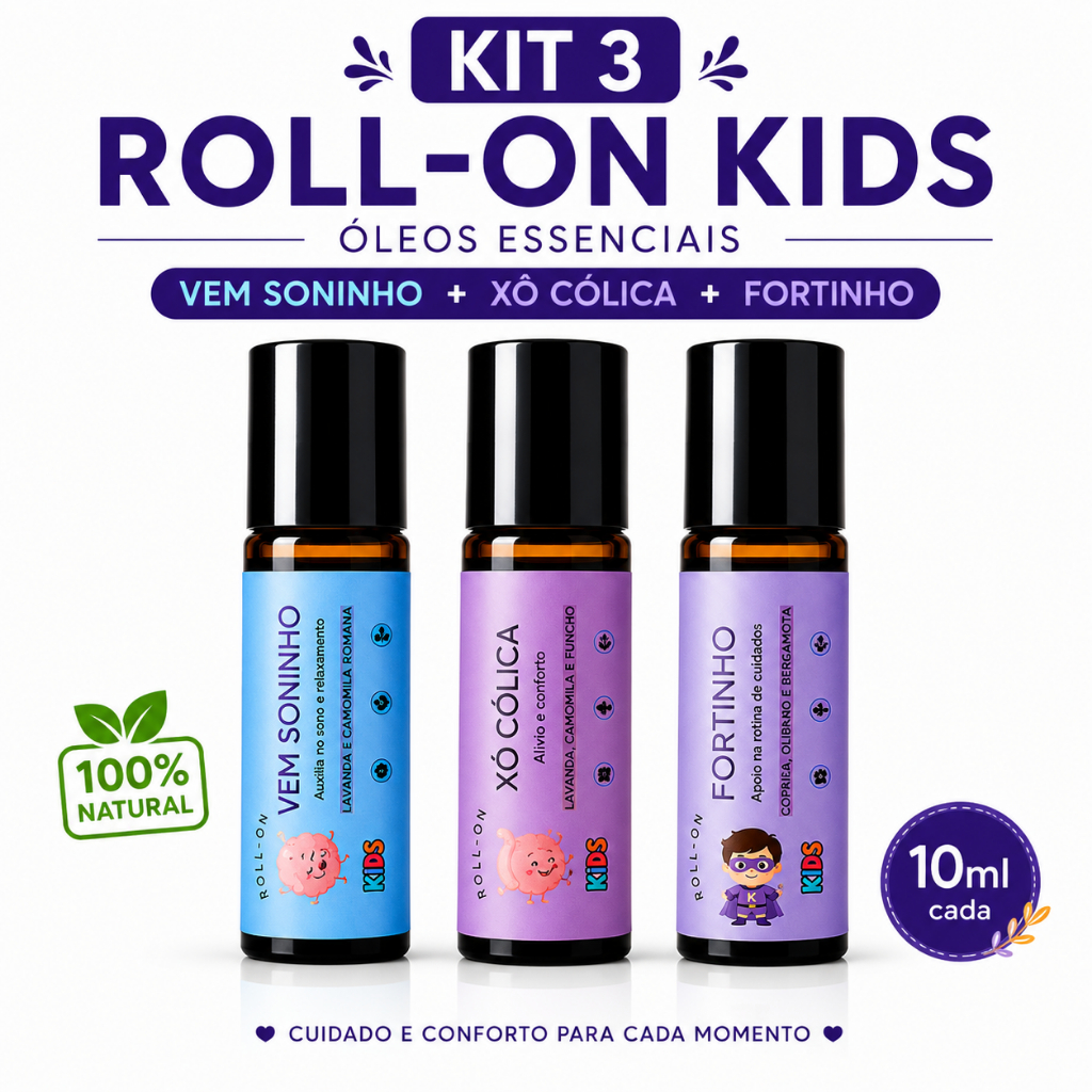 Kit Roll On Infantil 3 Unidades Kids Vem Soninho + Xô Cólica + Fortinho 10ml
