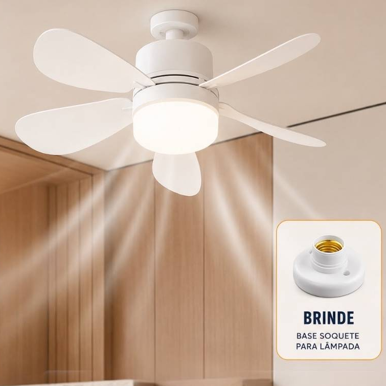Ventilador de Teto Silencioso com Lâmpada  Led Bulbo  Bivolt