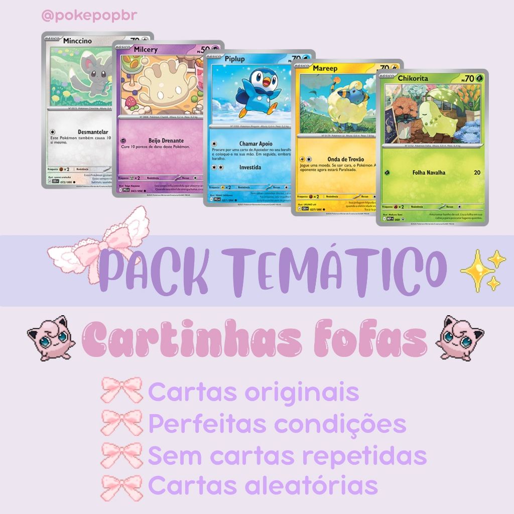 ✧ CARTAS FOFAS POKEMON ✧ - PACOTE MISTERIOSO / ATÉ 20 CARTAS - CARTAS ORIGINAIS ❀.ೃ࿔*:･ POKEMON TCG