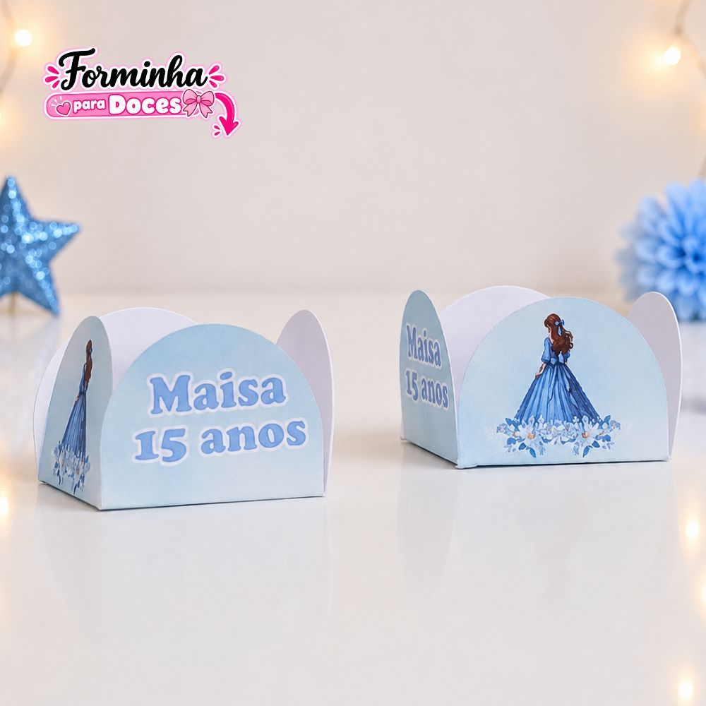 Forminha para Doces Personalizada 15 Anos Azul Festa Debutante / Aniversário / Lembrancinha