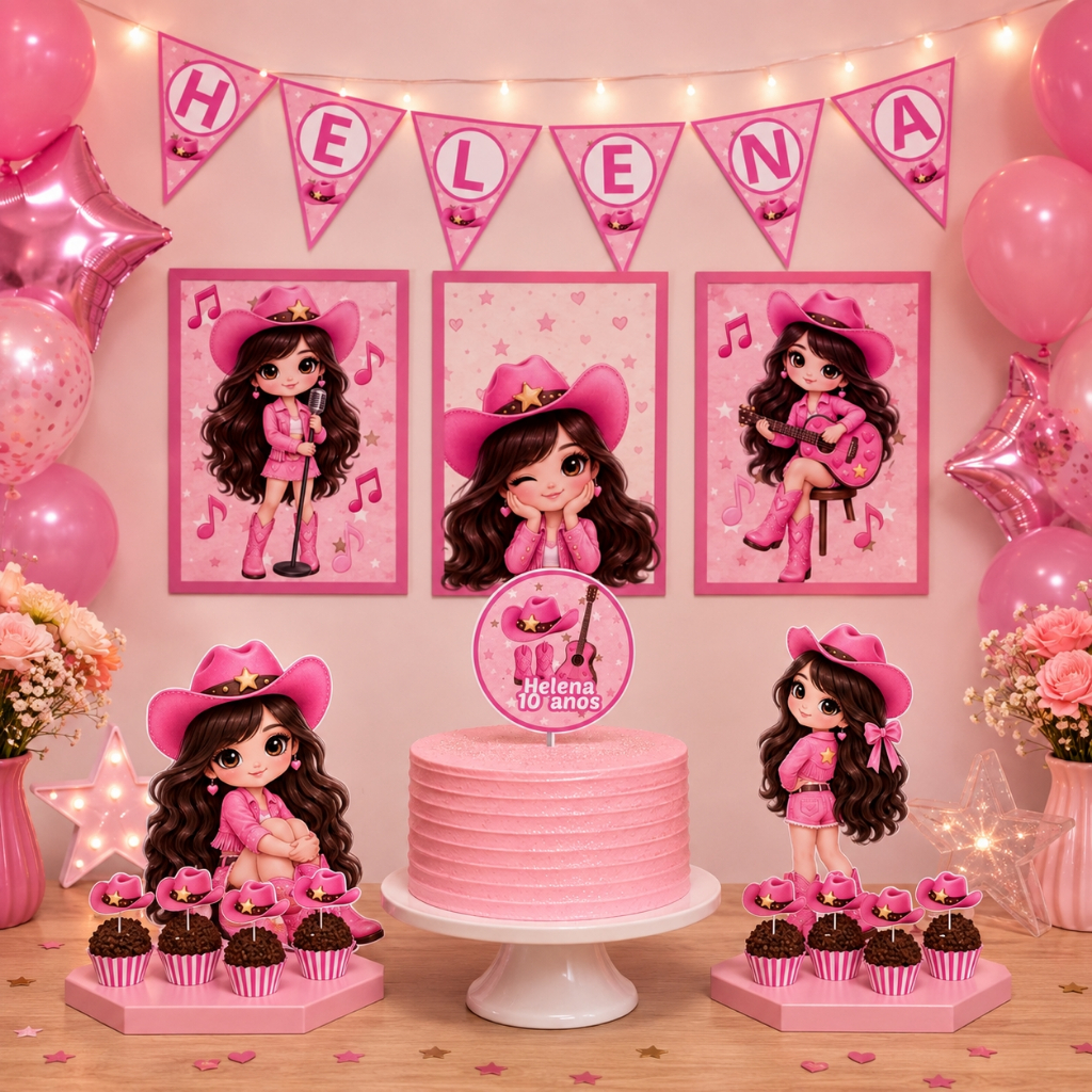 KIT FESTA BOIADEIRA -COWGIRL /PERSONALIZADOS BOLINHO ANIVERSÁRIO/ MESVERSÁRIO LEMBRANCINHAS