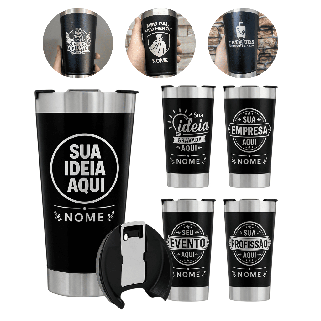 kit 50 copos térmicos personalizados tampa abridor de garrafa copo térmico de time copo térmico inox