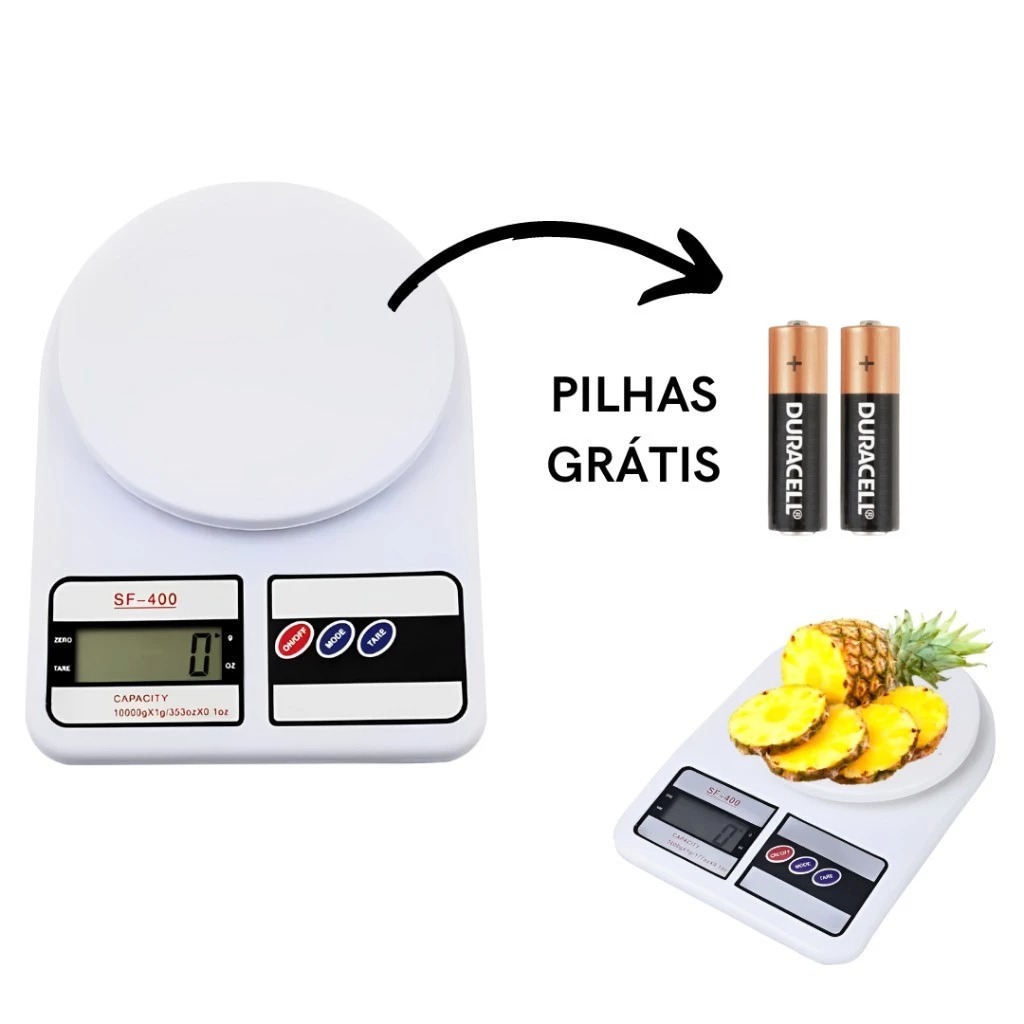 Balança Cozinha + Pilhas Digital 10Kg Alta Precisão Profissional Alimentos Dieta Confeitaria