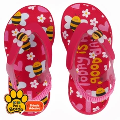 Chinelo Infantil Meninas Klin Com Elástico Confortável Abelinha Pink