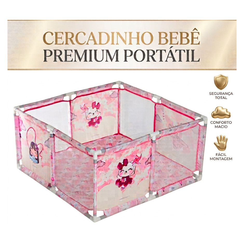 Cercadinho Quadrado Infantil Portátil  Playpen Chiqueirinho para Bebê Replay Kids Ballet Rosa