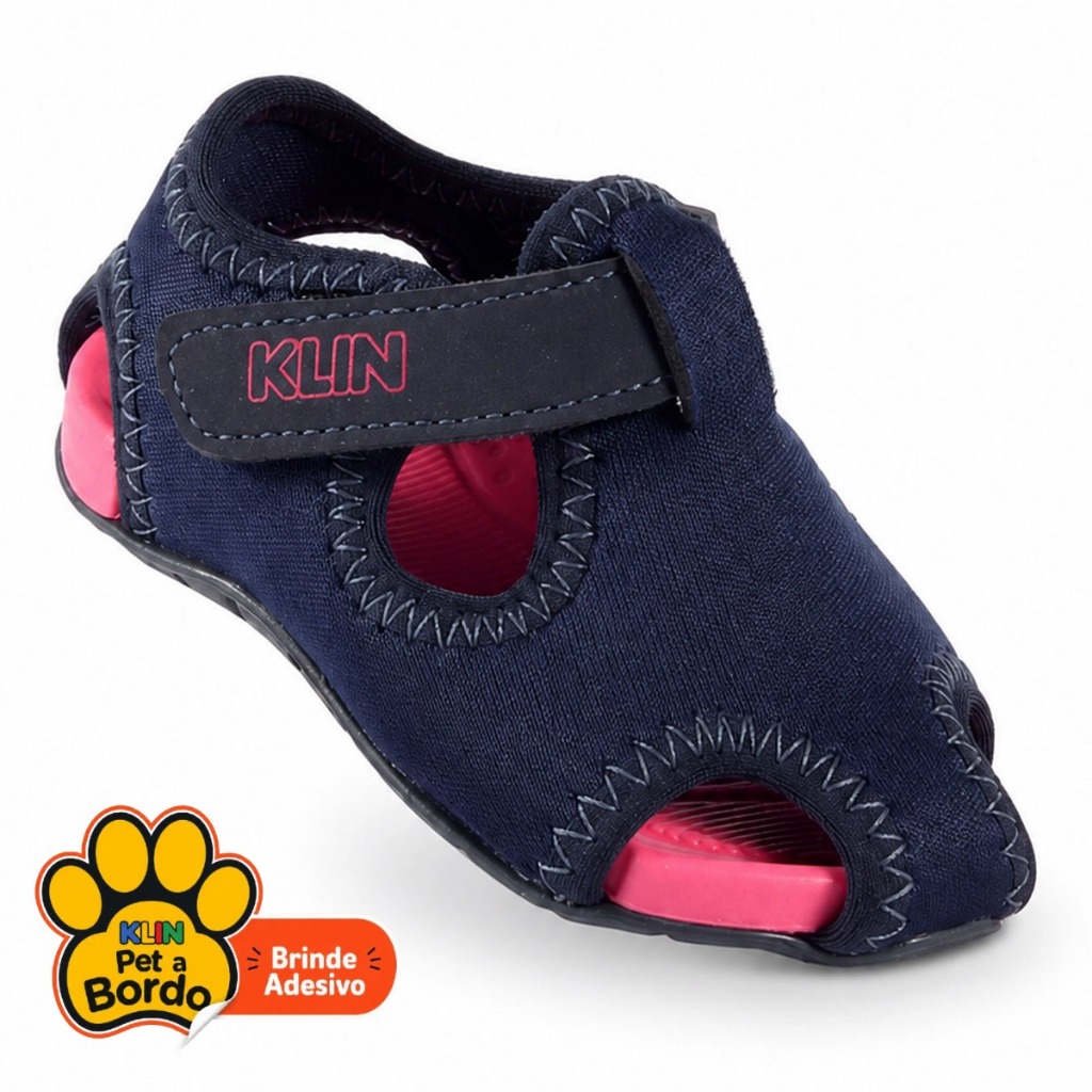 Sandália Papete Infantil Menina Klin Like com Fecho em Velcro Super Leve e Confortável  Azul com Pink