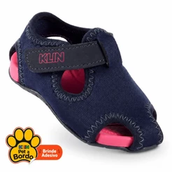 Sandália Papete Infantil Menina Klin Like com Fecho em Velcro Super Leve e Confortável Azul com Pink