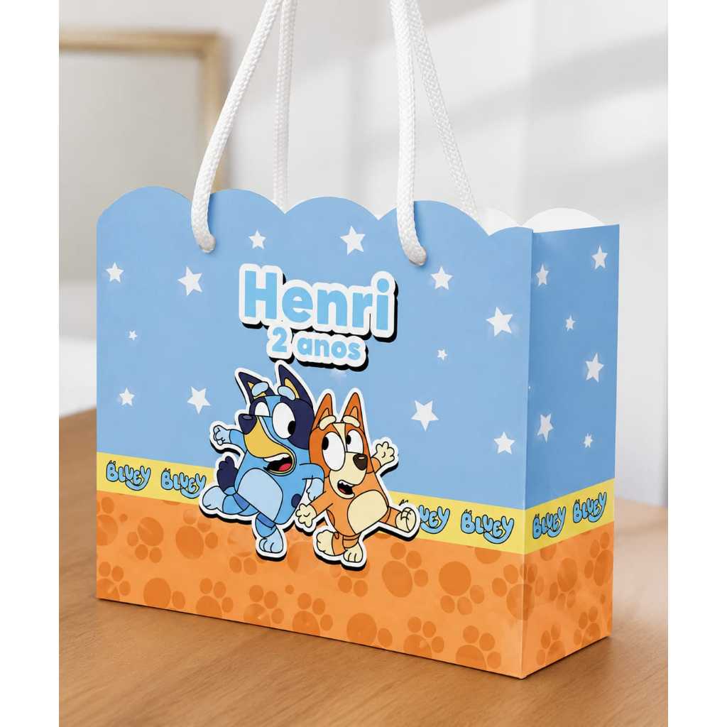Sacolinha Bluey e Bingo  azul / PEGUE E MONTE / Sacola personalizada / bluey e bingo menino