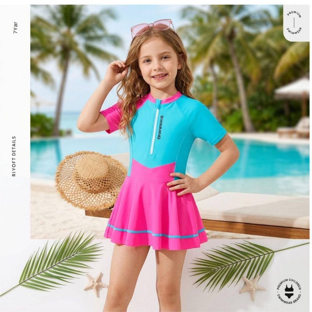 conjunto de praia e piscina maio saia infantil menina com 2 peças maio e calcinha proteção uv 50+ rwx