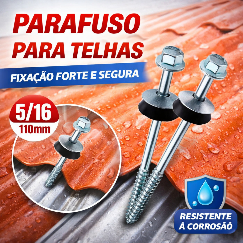 Kit Até 150 Parafusos Fixação Telha 110mm Cabeça 5/16 Zincado Arruela Ferro e PVC para Fibrocimento