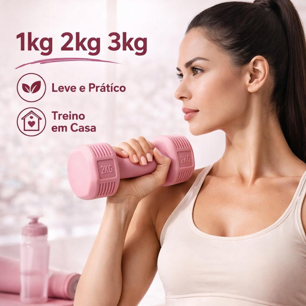 Par de Halteres Emborrachados Fitness 1kg 2kg 3kg para Musculação Treino Academia Pilates Exercícios em Casa