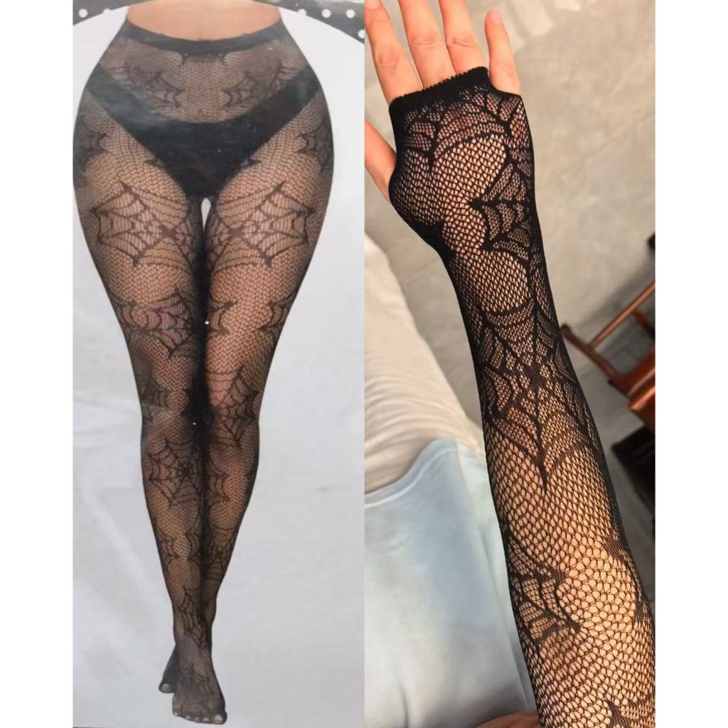 Meia calça arrastão ou Luva Arrastao com desenho de caveiras ou Aranha