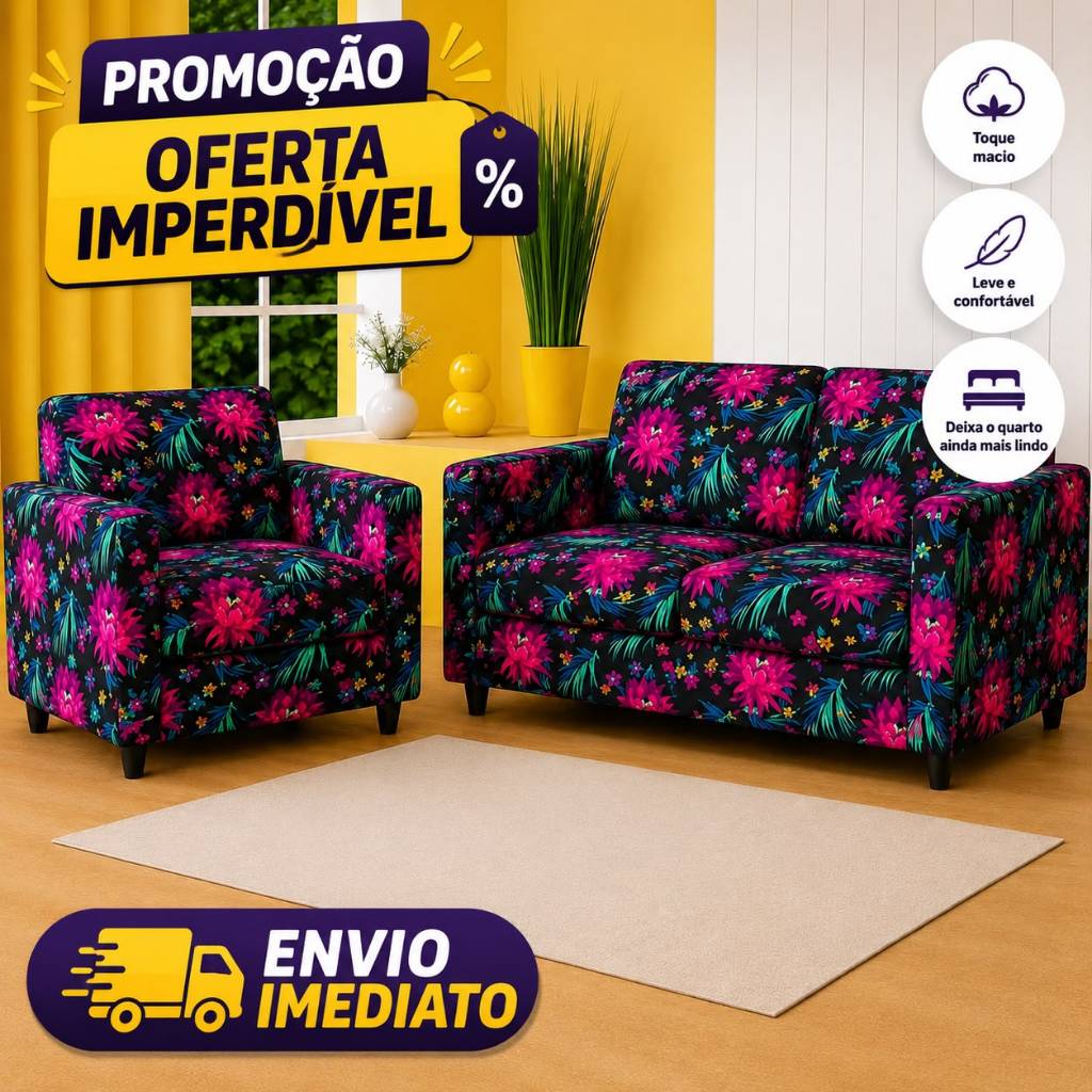 Capa De Sofá Estampada 2 E 3 Lugares Ligadinha