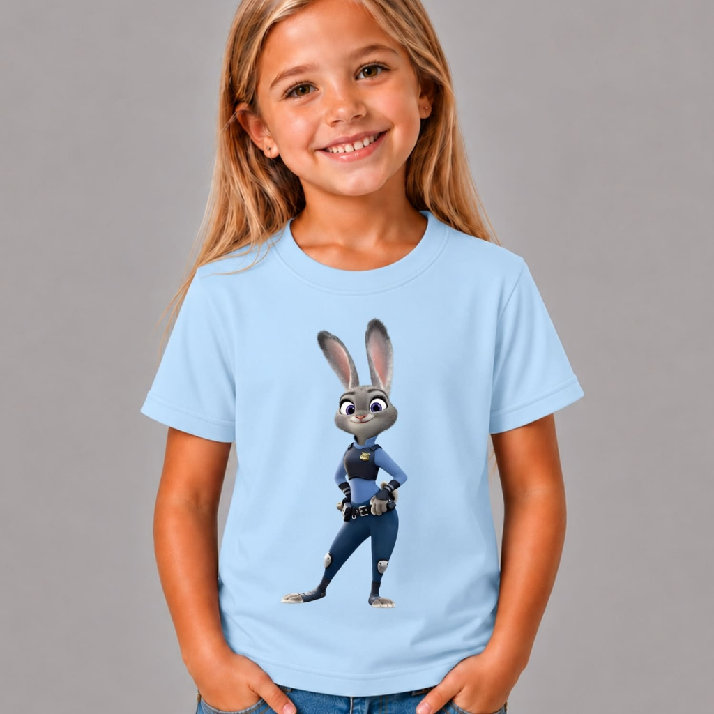 Camiseta Infantil Menina Desenho Zootopia 100% Algodão Confortável Casual Dia a Dia