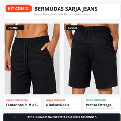 Kit 2 Bermudas Masculinas Sarja Jeans Preta Bolsos Casual Mauricinho - Academia - Praia Com Elástico Cordão