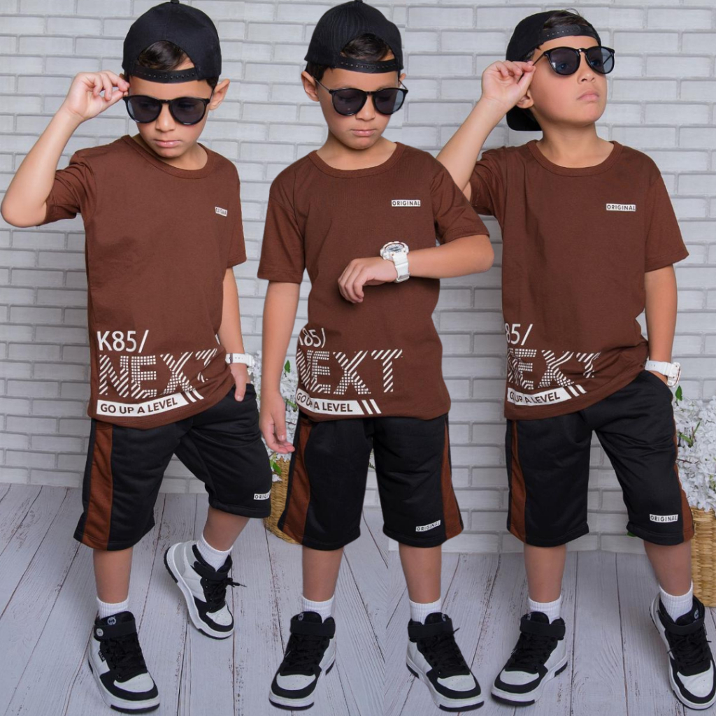 Conjuntos Infantil Menino Diversos Estiloso Verão Camisa e Bermuda Juvenil Top Veste Do 2 ao 14 anos