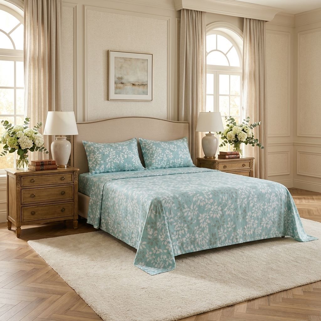 Lençol 4 peças Cama Queen Estampado/Liso C/Elástico Micropercal 500 Fios Toque de Algodão