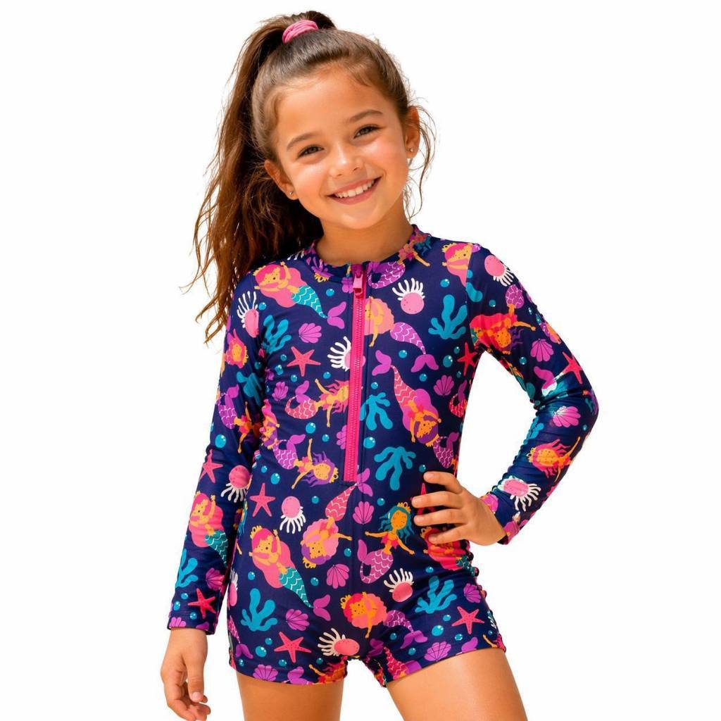 Macacão Infantil Praia Banho Feminino Proteção Solar Uv Natação Surf Piscina 2 4 6 anos - MAIÔ - traje de banho