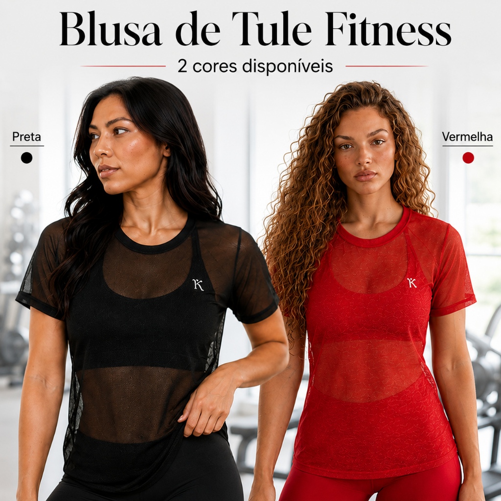 Blusa Feminina Transparente de Tule Academia Manga Curta Treino Blusão Basico Moda Fitness